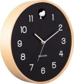 Karlsson Wall Clock Natural Cuckoo Birch Wood Black