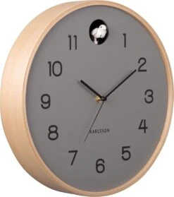 Karlsson Wall Clock Natural Cuckoo Birch Wood Mouse Grey