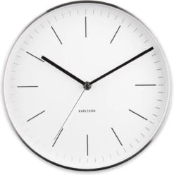 Karlsson Wandklok Minimal - Wit, Nikkel Behuizing - Ø27,5cm