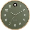 Karlsson Wall Clock Natural Cuckoo Birch Wood Jungle Green