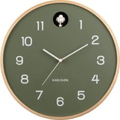 Karlsson Wall Clock Natural Cuckoo Birch Wood Jungle Green