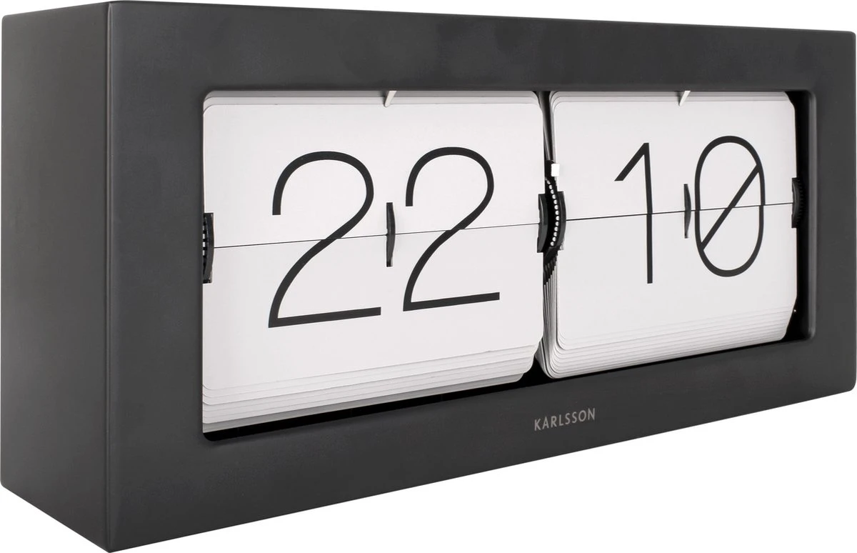 Karlsson Wand- / Tafelklok - Boxed Flip XL - Mat Zwart - Grijze Flips