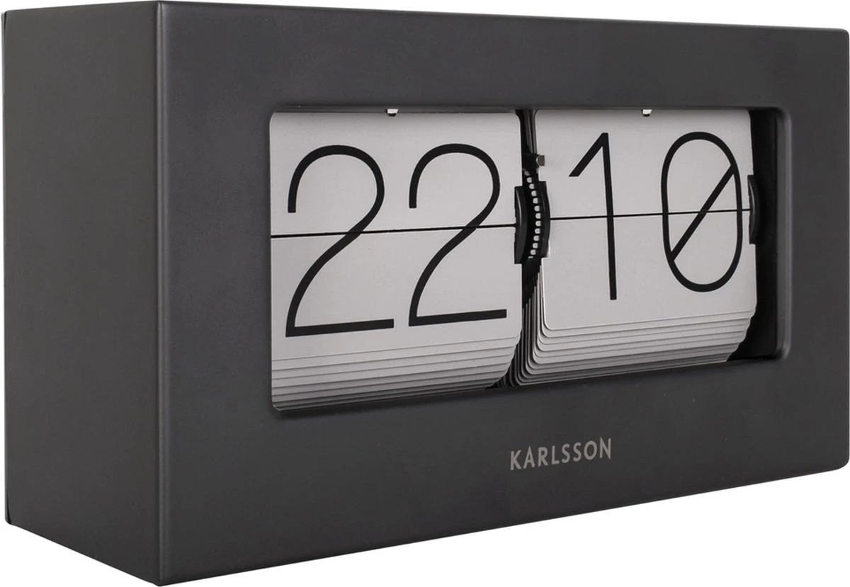 Karlsson Tafelklok Boxed Flip - Matzwarte Kast - Flips Warm Grijs - 20,5x11,5cm - Afbeelding 2