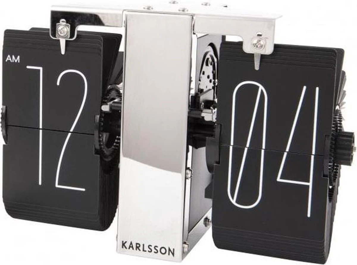 Karlsson Flipklok No Case Mini - Zwart - Chroom Standaard - 20,6x7,5cm - Afbeelding 3