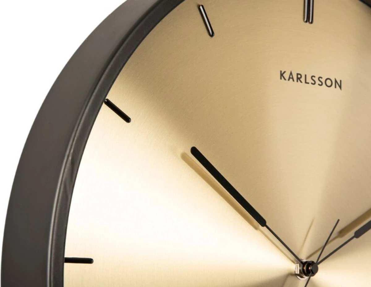 Karlsson Wandklok - Finesse - Gouden Wijzerplaat - Zwarte Behuizing - Afbeelding 3