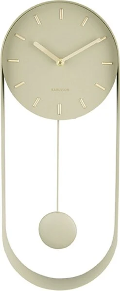 Karlsson Wandklok Pendulum Charm - Staal - Olijfgroen - 4,8x50x20cm