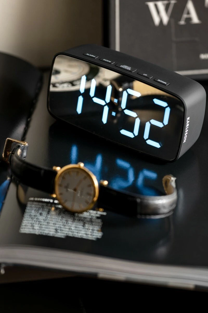 Karlsson Wekker Silver Mirror LED Oval-Zwart - Afbeelding 2